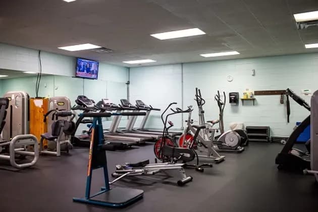 Weights and exercise equipment in the Coosawattee fitness center